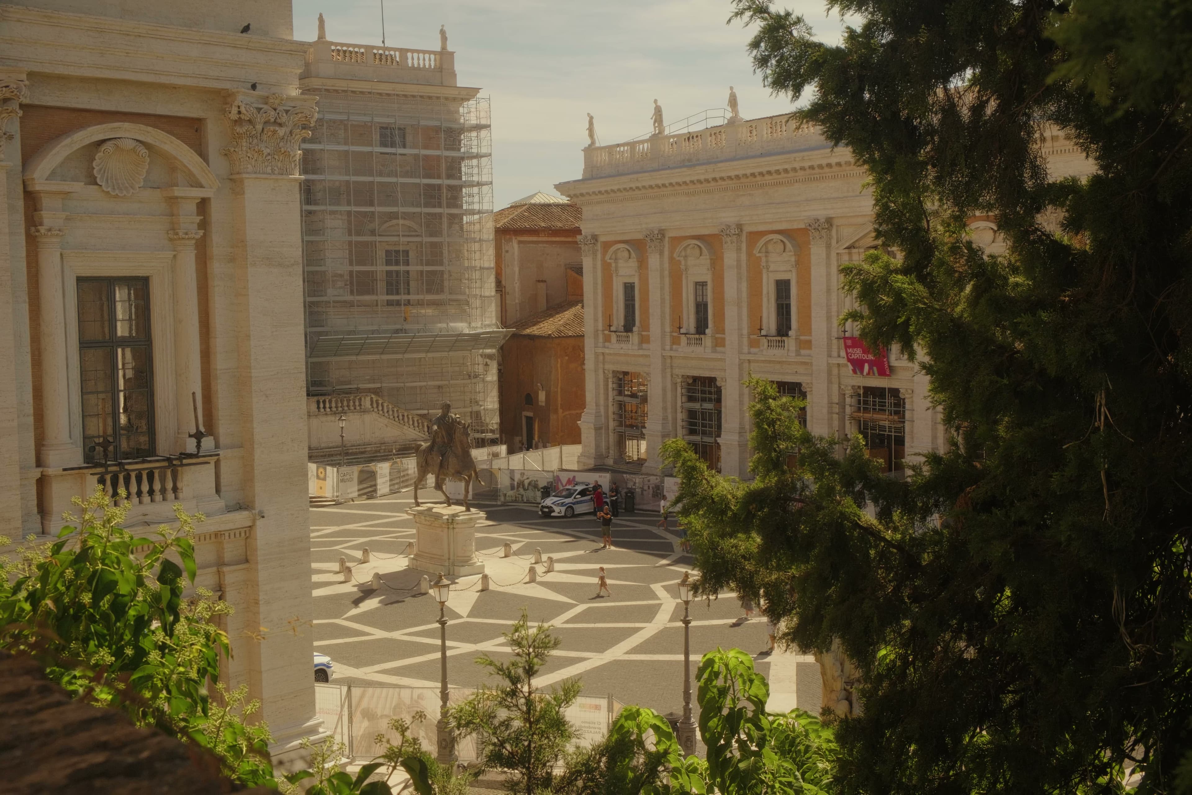Piazza del Campidoglio with the equestrian statue of Marcus Aurelius.