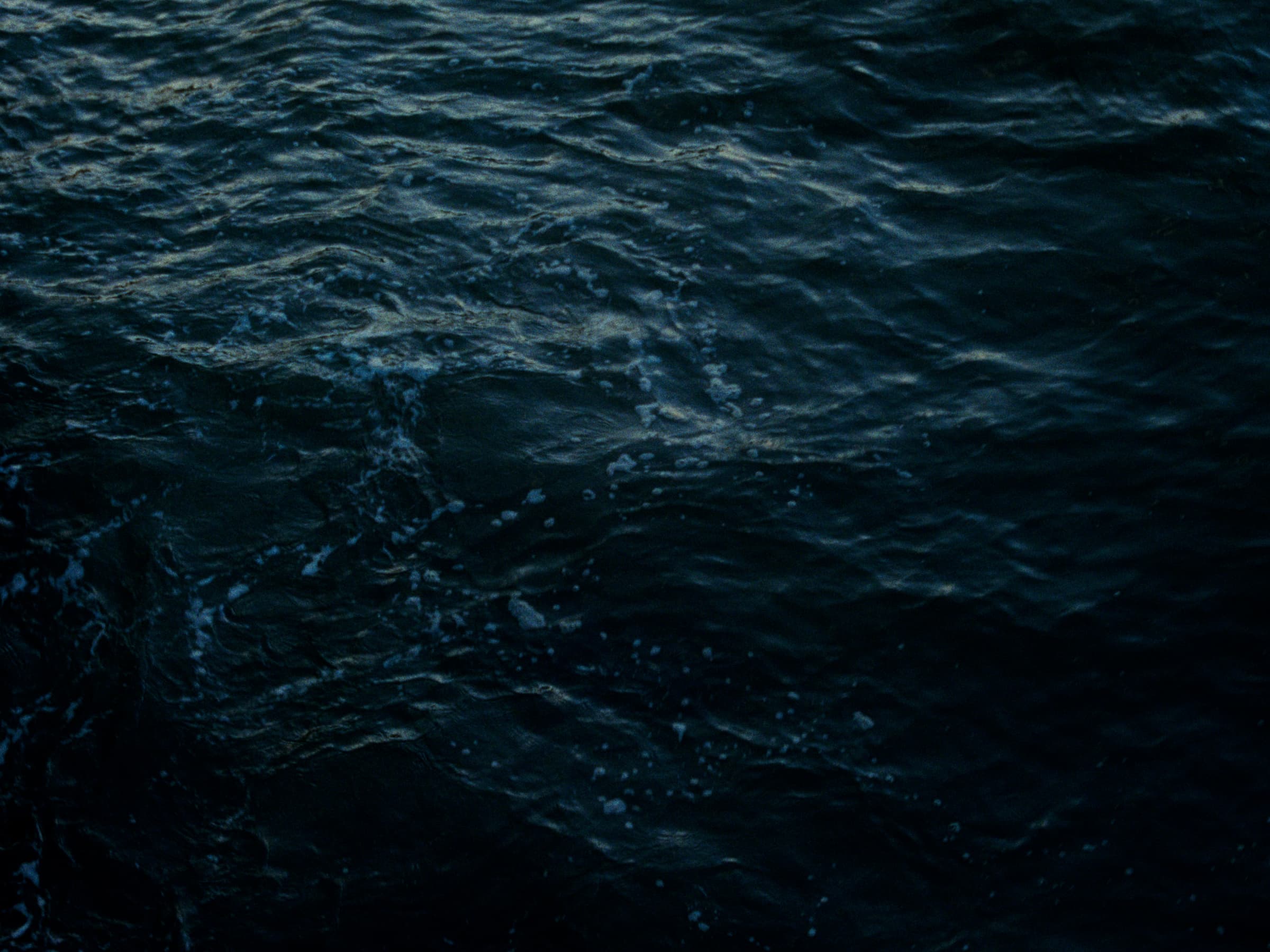 Tight view of dark East River water, small whitecaps and a spatter of spray catching the last light.